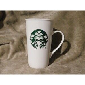 Starbucks Classic Tall White Ceramic Coffee Mug Cup Green Mermaid Logo 12 Oz